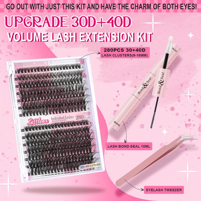 DIY Lash Extension Kit Waterproof Long-Lasting Individual Lashes 9-16Mix with Lash Bond & Seal,Lash Applicator Tool Lash Extensions at Home,Eyelashes Makeup Cosmetic Eyelashes Extensions Eyelash Extensions