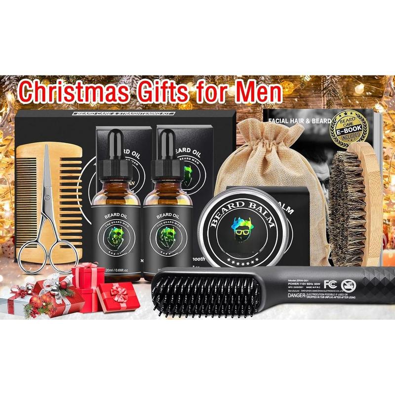 Beard Kit,Beard  Kit,w Beard Straightener,Beard Oil,Beard Balm,Beard Comb,Beard Scissor,Razor & Brush Stands,Bag,E-Book,Beard Care Christmas Dad Gifts for Men Him Father