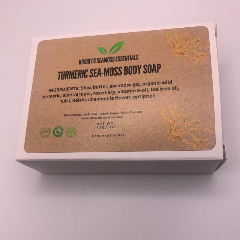 Turmeric SeaMoss Brightening Face Body Soap for Acne & Dark Mark Removal Cleanser - Hydrating & Soothing