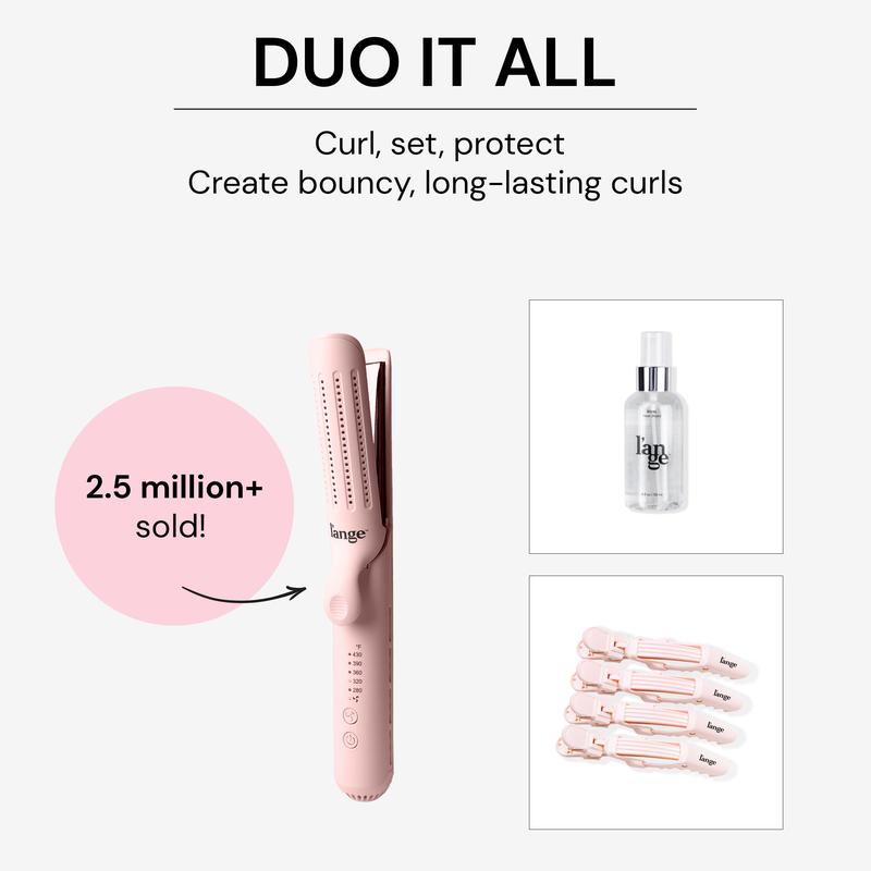 NEW! L’ange Duo It All Starter Pack - Le Duo 2-in-1 360 Titanium Airflow Curling Iron, Alligator Hair Clips, Rival Heat Shield Protectant 4oz