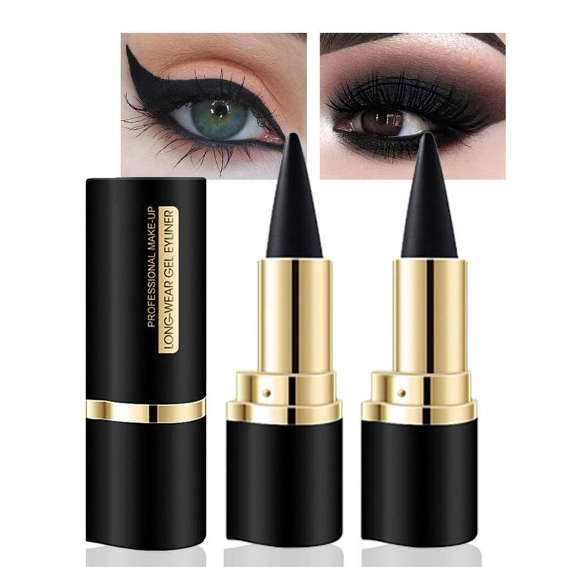 2Pcs Black Gel Eyeliner Pencil,Natural Black Eyeliner Cream Waterproof Smudge Proof,Eye Liner Black Smokey Eyeshadow Palette Stick Crayon,Goth Halloween Makeup