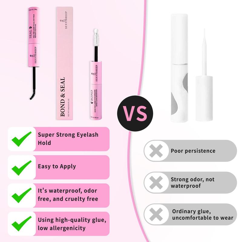 2 in 1 Lash Bond & Seal, 1 2 3 Counts Long Lasting Eyelash Glue, Waterproof Eyelash Extensions Glue, Professional Eye Makeup Tool for Women