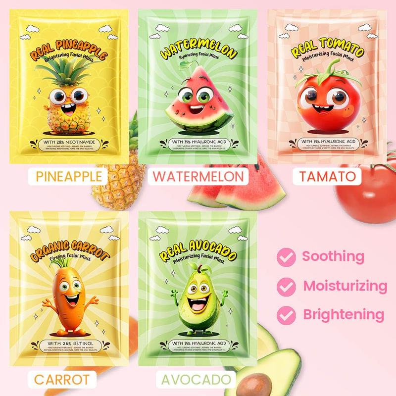 10 Pack Fruit Face Masks for Kids, Spa Party Facial Mask Skincare Set, Sheet Masks Skin Care, Moisturize Brighten Soothe for All Skin Types, Christmas Birthday Gifts for Women Men Girls, 01