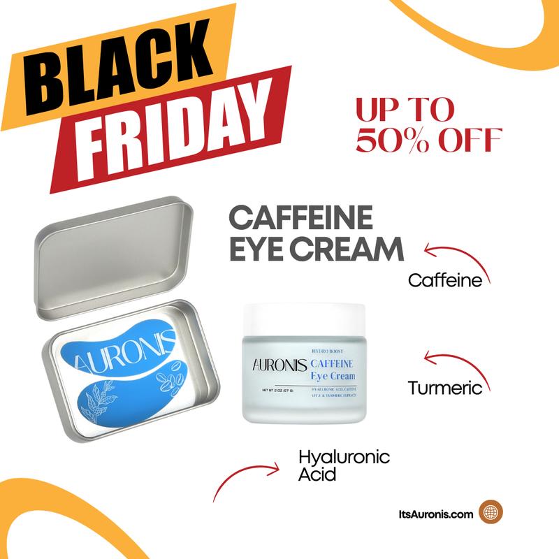 AURONIS | Caffeine Eye Cream +Reuseable Eye Patches for Dark Circes, Puffiness & Under-Eye Wrinkles with Hyaluronic Acid Skin Care Comfort reduces wrinkle