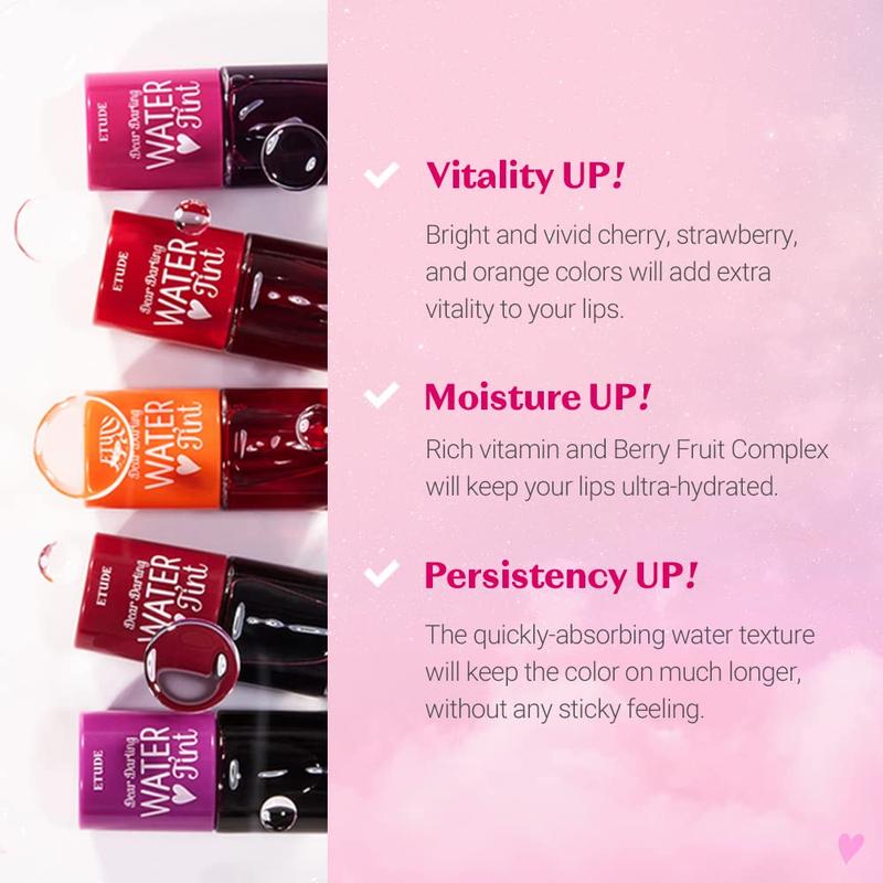 ETUDE Dear Darling Water Tint Cherry Ade (21AD) Makeup | Vivid Color Lip Stain with Moisturizing Weightless & Non-sticky Finish | Smudge-proof & Lightweight Lip Tint | K-beauty Cosmetic Gloss Lipgloss Lipstick Glossy Lip Care Moisturizer Moisture