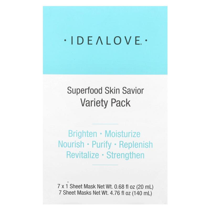 Idealove Superfood Skin Savior Variety Pack, 7 Beauty Sheet Masks, 0.68 fl oz (20 ml) Each