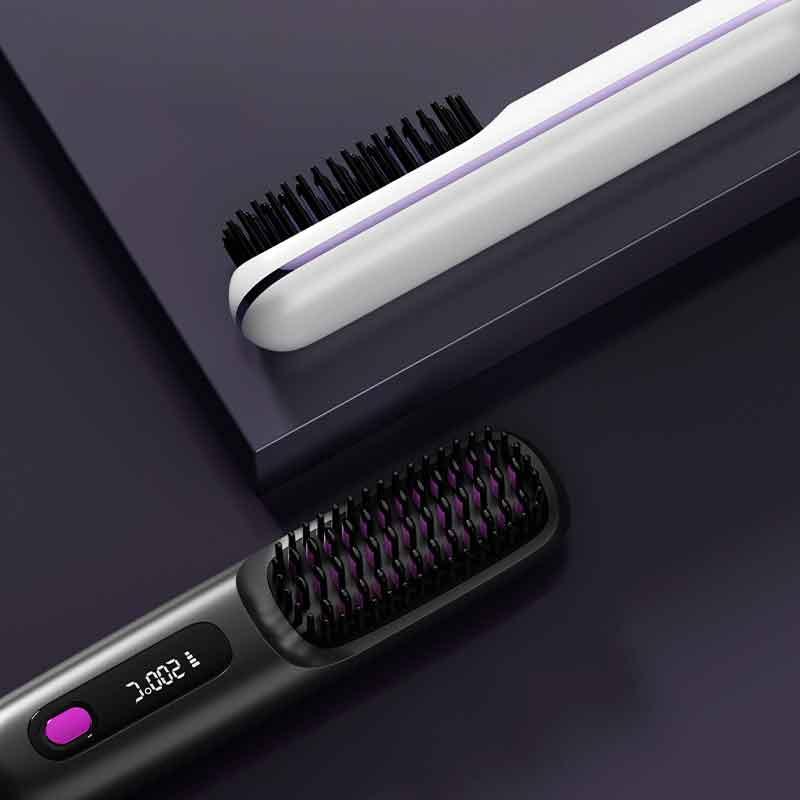 S7 Cordless Hair Straightener Brush, Portable Negative Ion Hot Comb  Long Battery Life with USB Rechargeable Feature Fast Heating 3 Temp Settings Anti-Scald, 20Mins Auto-Off, for Travel Adjustable Temperature