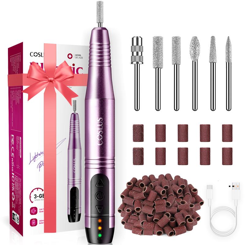 COSLUS Cordless Nail Drill Electric File: Professional for Acrylic Gel Dip Powder Nails Portable Nail Drill Machine Kit for Manicure Pedicure Nail Set, 6 Hours Battery Life, Low Heat & Vibration. For Hand and Toe Nails.