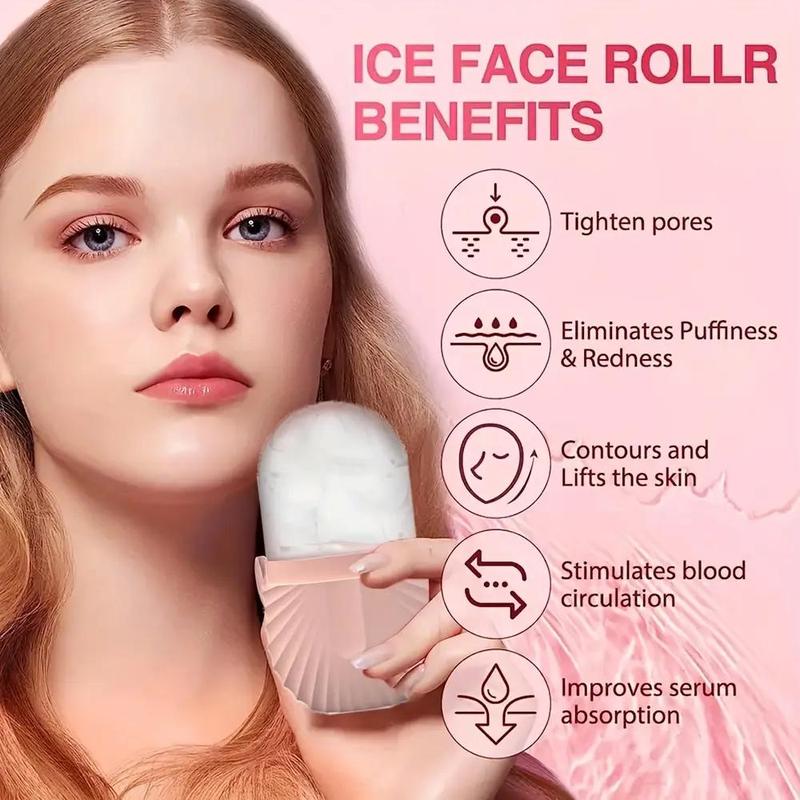 Silicone Ice Face Roller & Stainless Steel Gua Sha Tool Set with Storage Bag, 2 Counts Reusable Face Care Tool Beauty Set for Spring, Skin Care Products for Summer Gift, Comfort Face Massage Tool, Roller Lifting Tool for Women Gifts, Christmas Gift