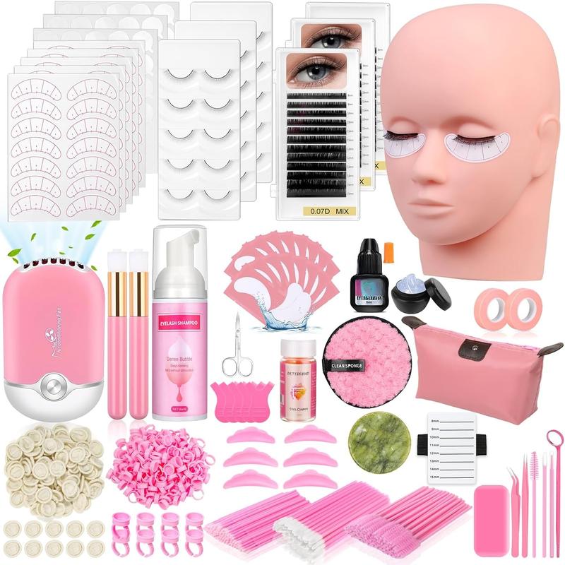 Lashes Kit for Eyelash Extension Beginners 470 count Professional Lash Mannequin  Practice Kit with Everything Lash Glue Lash Shampoo Lash Fan, Lash Extension Supplies for Practice