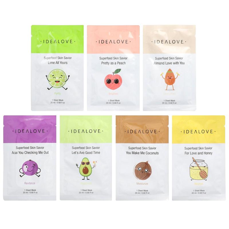 Idealove Superfood Skin Savior Variety Pack, 7 Beauty Sheet Masks, 0.68 fl oz (20 ml) Each