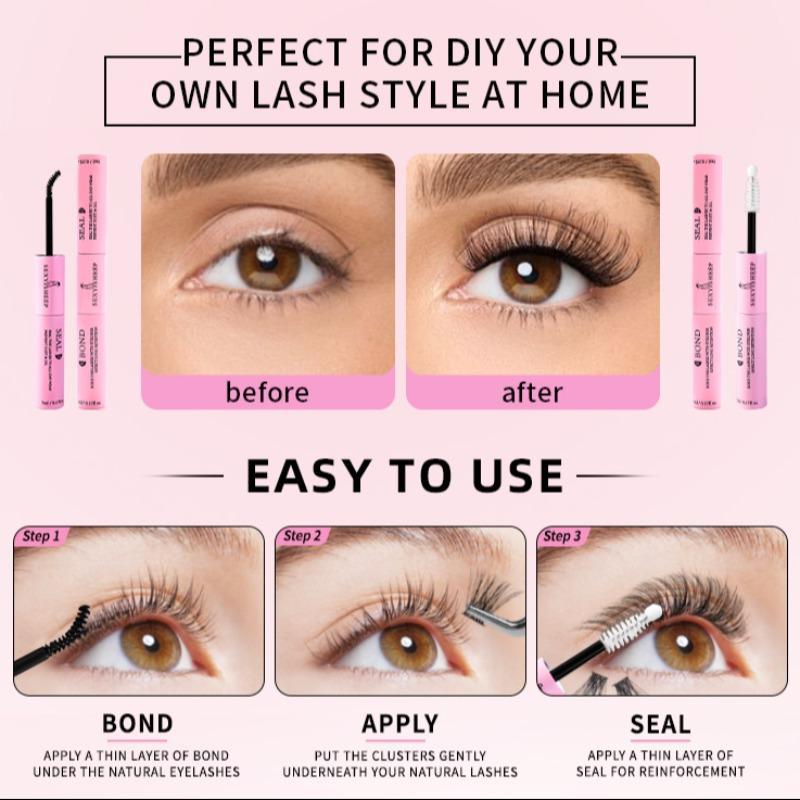 2 in 1 Lash Bond & Seal, 1 2 3 Counts Long Lasting Eyelash Glue, Waterproof Eyelash Extensions Glue, Professional Eye Makeup Tool for Women