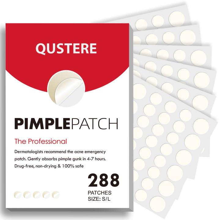 QUSTERE Pimple Patches for Face, Hydrocolloid Acne Patches, Cute Round Shape Zit Covers, Spot Stickers with Tea Tree, Salicylic Acid & Cica Oil| 2 Sizes (9mm, 12mm) |288 Count  Skincare Clear