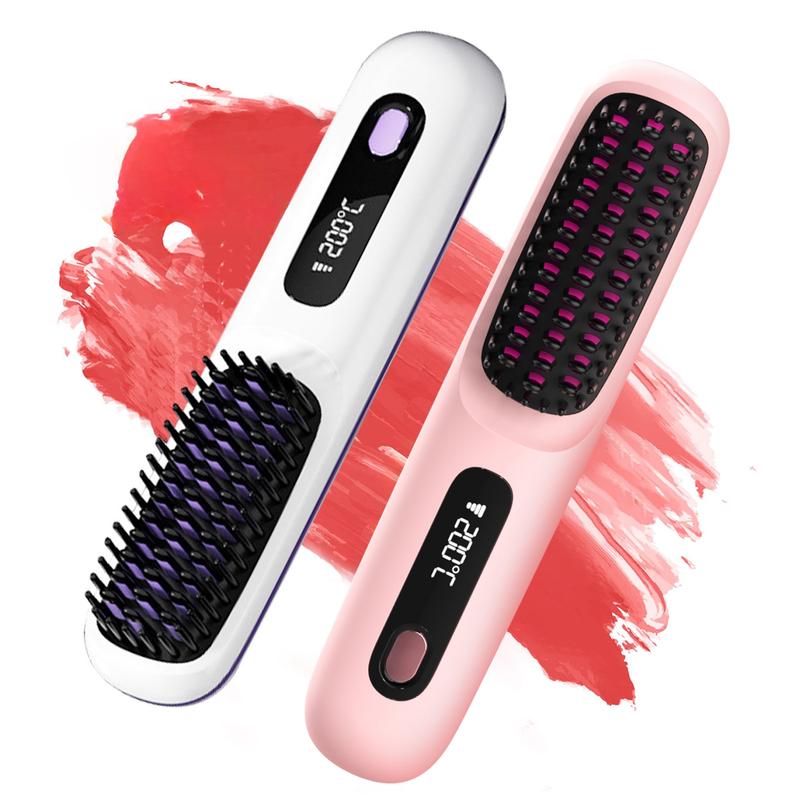 S7 Cordless Hair Straightener Brush, Portable Negative Ion Hot Comb  Long Battery Life with USB Rechargeable Feature Fast Heating 3 Temp Settings Anti-Scald, 20Mins Auto-Off, for Travel Adjustable Temperature