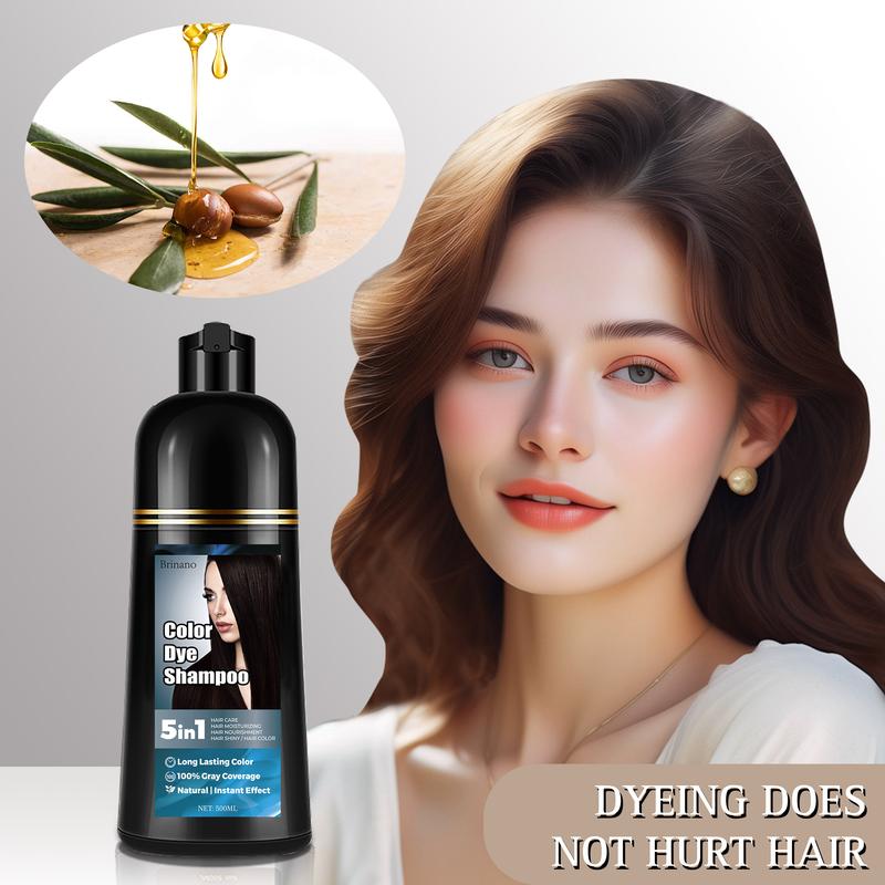 Brinano hair dye shampoo 5-in-1, herbal ingredients suitable for white hair, with a gray coverage rate of 100%, does not harm the skin, has no irritating odor, is easy to operate, and is used for hair care, nourishment, moisturization, and hair gloss