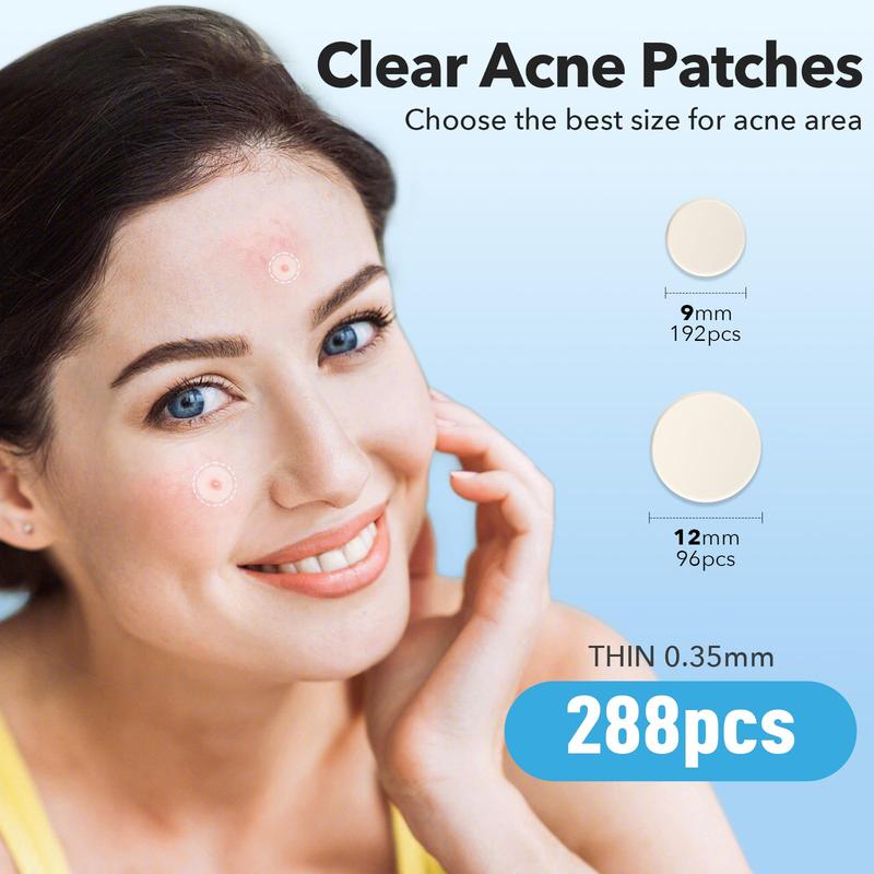 QUSTERE Pimple Patches for Face, Hydrocolloid Acne Patches, Cute Round Shape Zit Covers, Spot Stickers with Tea Tree, Salicylic Acid & Cica Oil| 2 Sizes (9mm, 12mm) |288 Count  Skincare Clear