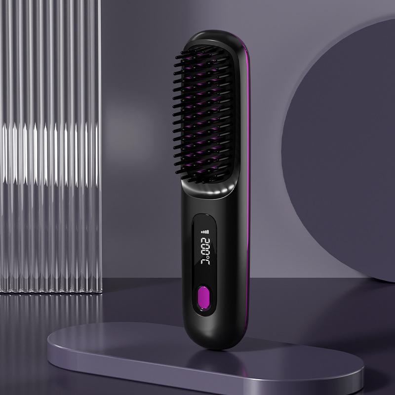 S7 Cordless Hair Straightener Brush, Portable Negative Ion Hot Comb  Long Battery Life with USB Rechargeable Feature Fast Heating 3 Temp Settings Anti-Scald, 20Mins Auto-Off, for Travel Adjustable Temperature