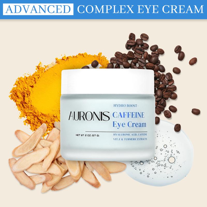 AURONIS | Caffeine Eye Cream +Reuseable Eye Patches for Dark Circes, Puffiness & Under-Eye Wrinkles with Hyaluronic Acid Skin Care Comfort reduces wrinkle