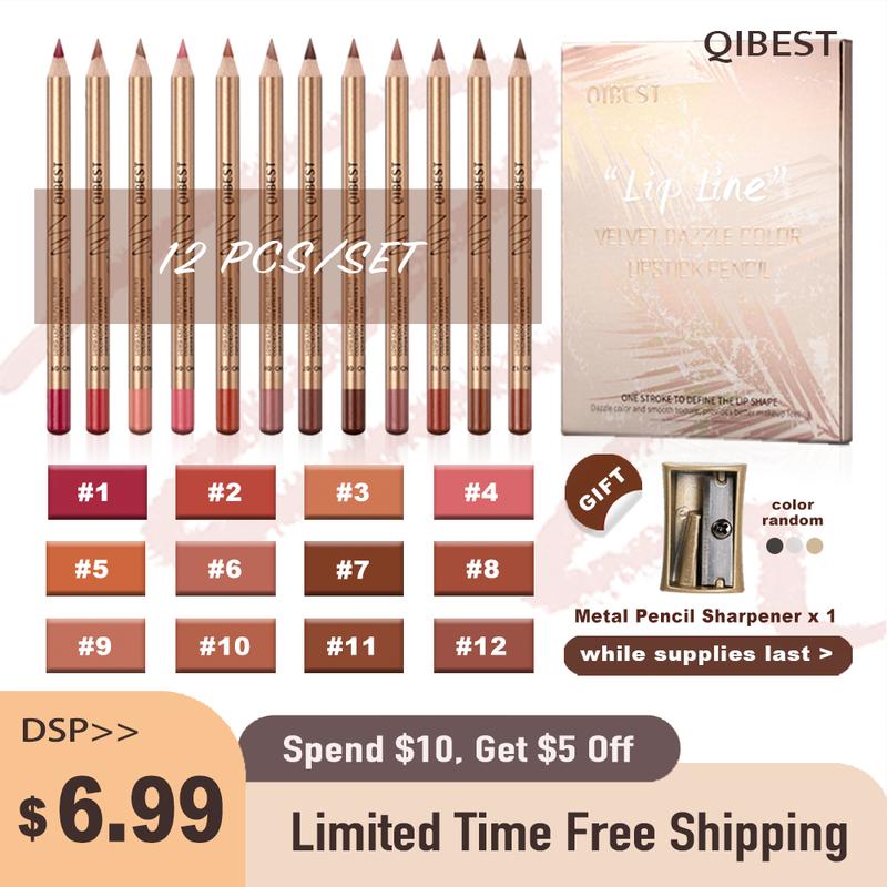 QIBEST｜12 Pcs Lipliner Set, Long Lasting Matte Lipliner, Smudge Proof Easy Coloring Waterproof Lipliner Pen, Suitable for All Occasions Lip Makeup, Girls and Women Makeup Accessories, Daily Cosmetic Products, Trending Product