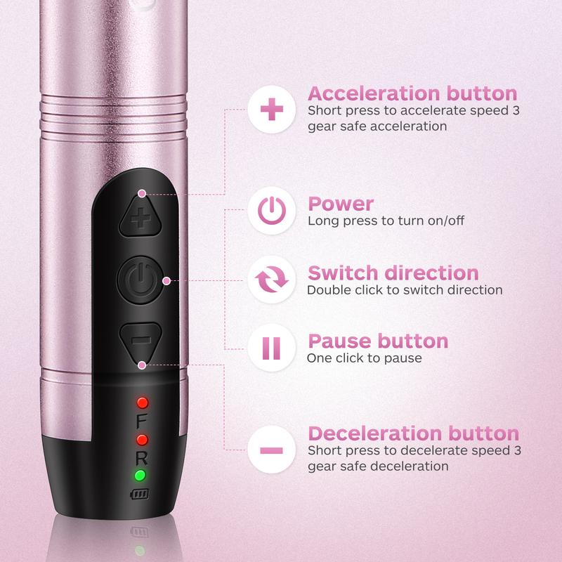 COSLUS Cordless Nail Drill Electric File: Professional for Acrylic Gel Dip Powder Nails Portable Nail Drill Machine Kit for Manicure Pedicure Nail Set, 6 Hours Battery Life, Low Heat & Vibration. For Hand and Toe Nails.