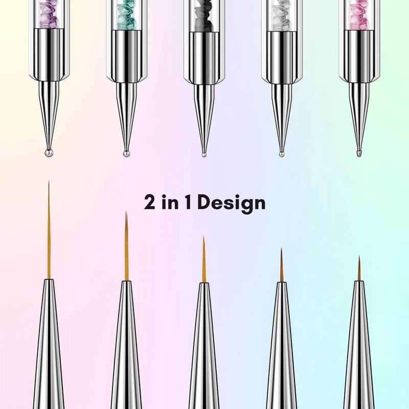 Makartt Nail Art Brushes Set 5PCS Double-End Nail Design Brushes Dotting Pen,Multifunctional Liner Brush for Nails Gel Polish Painting Brush for Ombre Nails Gel Paint for Nail Salon Home DIY Nails Acrylic Crystal