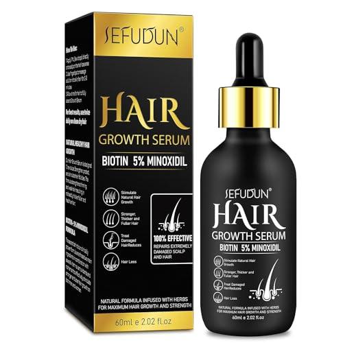 Hair Serum, 5% Minoxidil & Biotin for Hair Growth for Women & Men, Thicker Longer Fuller Hair, Topical Serum for Scalp Hair Care, 60ml