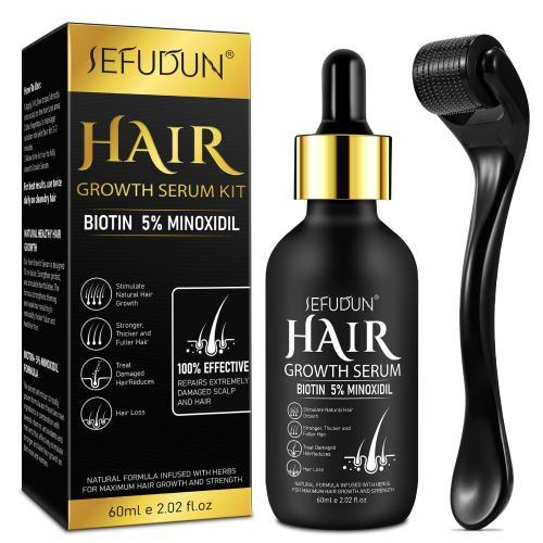 Hair Serum, 5% Minoxidil & Biotin for Hair Growth for Women & Men, Thicker Longer Fuller Hair, Topical Serum for Scalp Hair Care, 60ml