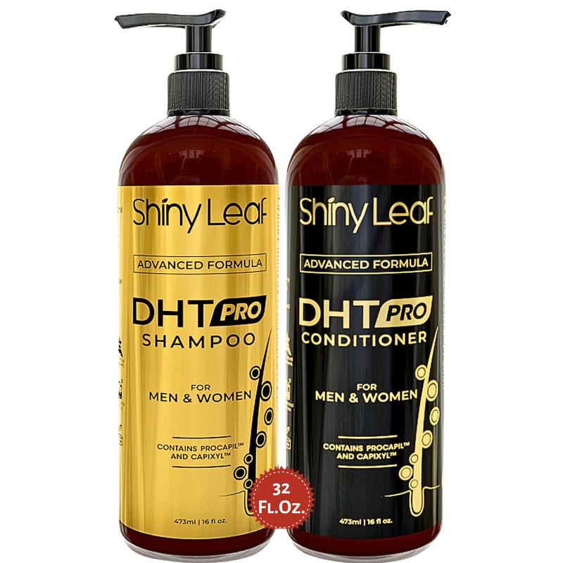 DHT Pro Shampoo and Conditioner Set with Procapil and Capixyl, Biotin, Caffeine, Sulfate and Paraben Free for Hair Growth, Men   Women 16oz Shiny Leaf