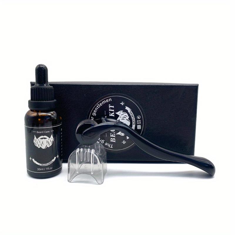 Men's Beard Oil set, Growth Oil and Titanium Beard and Hair Growth Rolle