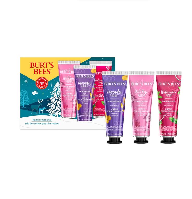 Burt's Bees Holiday Gift, Hand Cream Trio Set (Pack of 3) | Lavender Honey, Watermelon Mint, Wild Rose Berry | Shea Butters | Stocking Stuffer