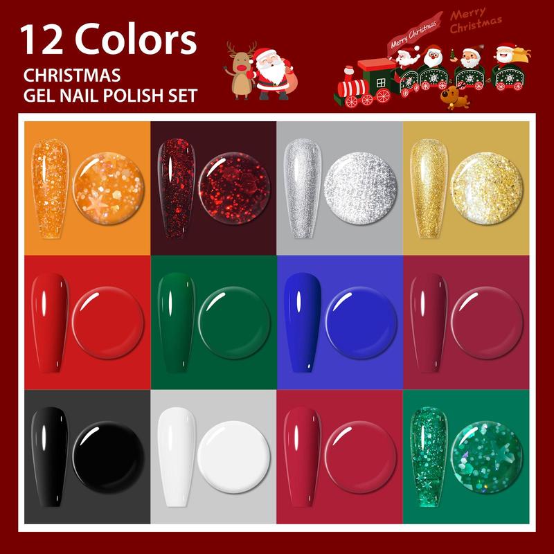 Color Gel Nail Polish Set, 12pcs set Winter Colors Semi Permanent Sparkle Gel Nail Varnish, UV LED Soak Off Gel Nail Polish