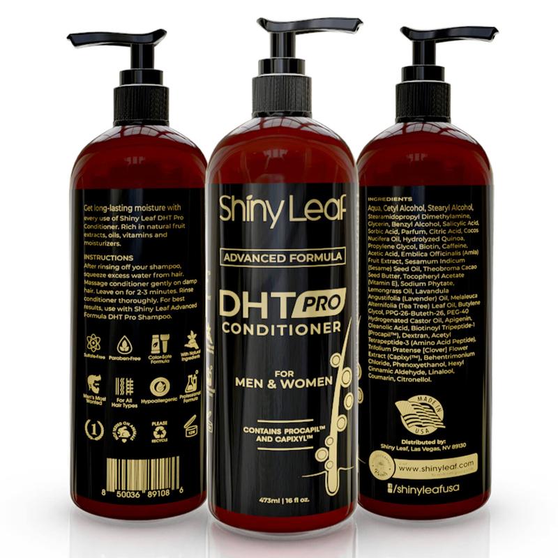 DHT Pro Shampoo and Conditioner Set with Procapil and Capixyl, Biotin, Caffeine, Sulfate and Paraben Free for Hair Growth, Men   Women 16oz Shiny Leaf