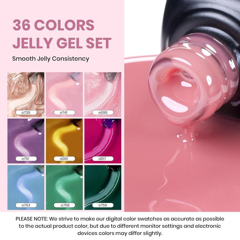 beetles Gel Polish 53 PCS Gel Nail Polish Set, 36 Colors Gel Polish with Base Coat Glitter Top Matte & Stars Top Coat Jelly Pink Milky Gel Orange Red Crystal Ice Collection Gifts for Women