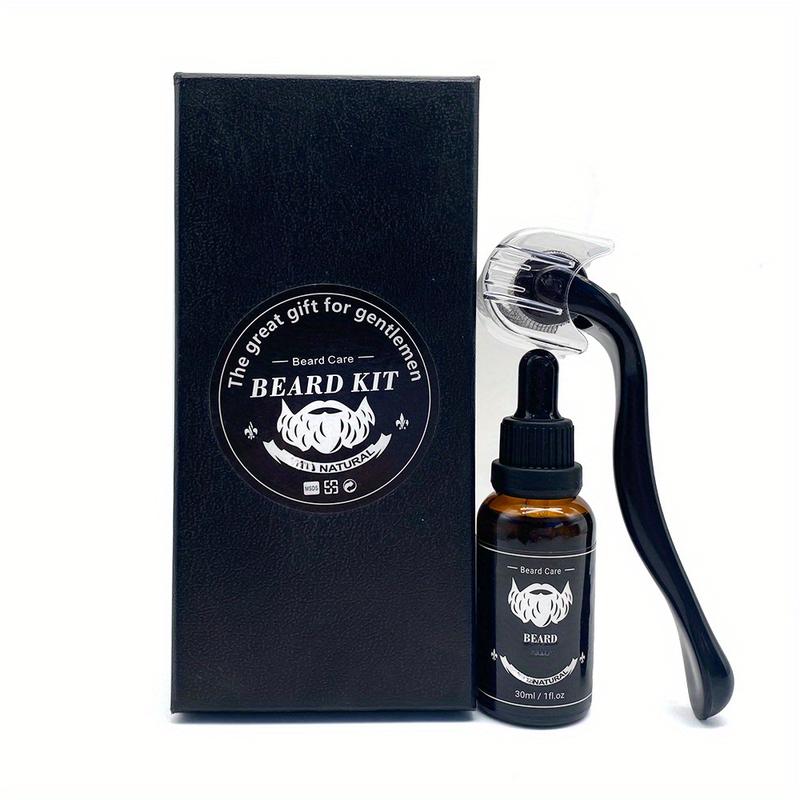 Men's Beard Oil set, Growth Oil and Titanium Beard and Hair Growth Rolle