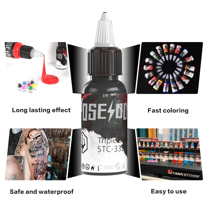 POSEIDON Professional Tattoo Ink Color Set 12 Colors with 30 ml 1oz per Bottle Tattoo Ink Set for Tattoo Artist and Beginners Tattoo Supplies Tattoo Ink Set