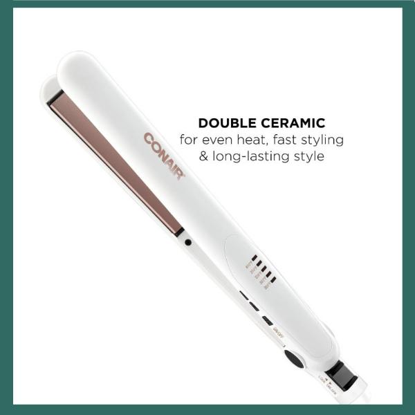 Conair Double Ceramic Flat Iron, 1.0-Inch, Straight & Shine, For All Hair Types and Textures, Rose Gold CS221N