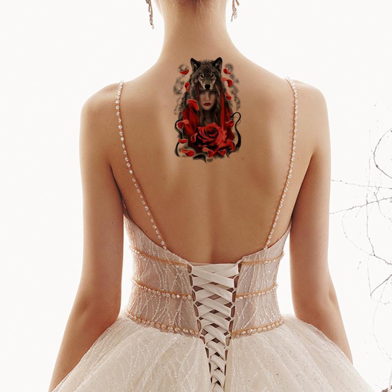 Wolf Head & Flower Pattern Temporary Tattoo, Body Art Supplies For Women And Men