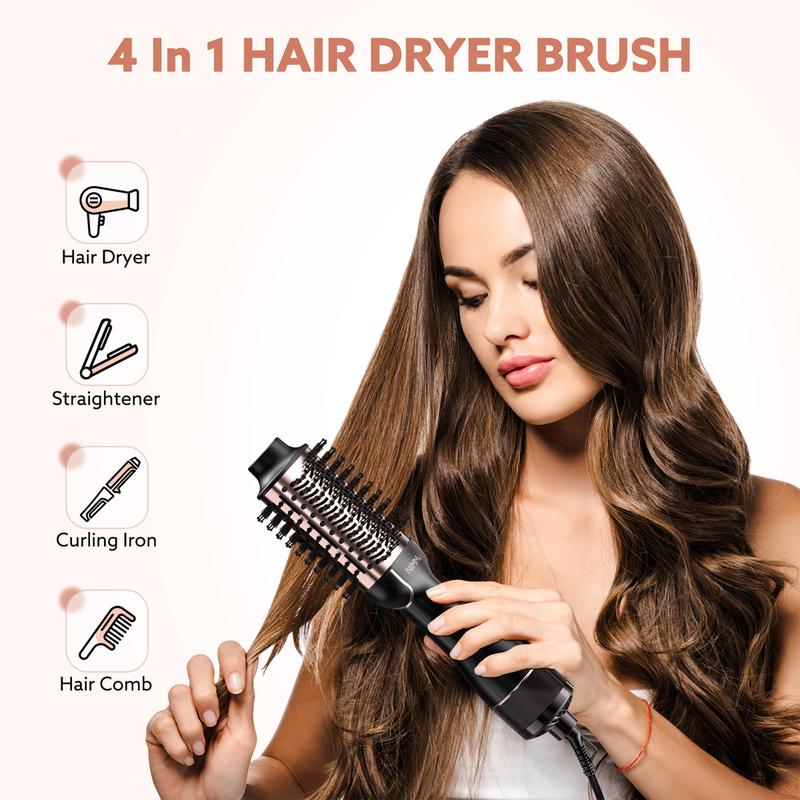 NIMMU Blow Hair Dryer Comfort Comb Multifunctional Negative Ion Anti-frizz Ceramic Titanium Barrel Hot Air Straightener Brush Fast Drying Smooth Hair Styling Tool, Hairdressing Volumizing, Halloween Christmas Fall Winter Girlfriend Women Birthdays Gifts