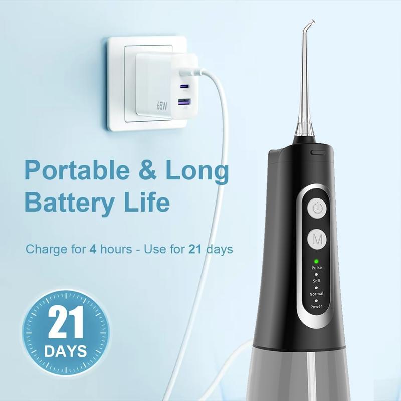 Purehealth Water Flosser Oral Rinser, Wireless Portable Gums and Teeth Stubborn Stain Cleaner, 4 Modes and 4Replacement Heads, Take Care of Oral Health, IPX7 Waterproof, Essential for Travelling, Home and Daily Use, 300ML Water Tank Cordless Gift