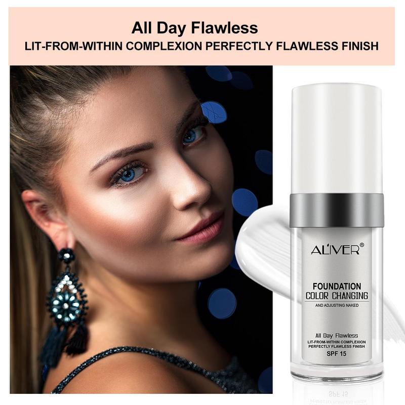 Aliver 2-in-1 Concealer Stick Foundation with Cosmetic Brush Concealer, Full Coverage Pore 01 Color and Aliver Liquid Foundation Sunscreen Base Makeup Plus Pink Makeup Brush