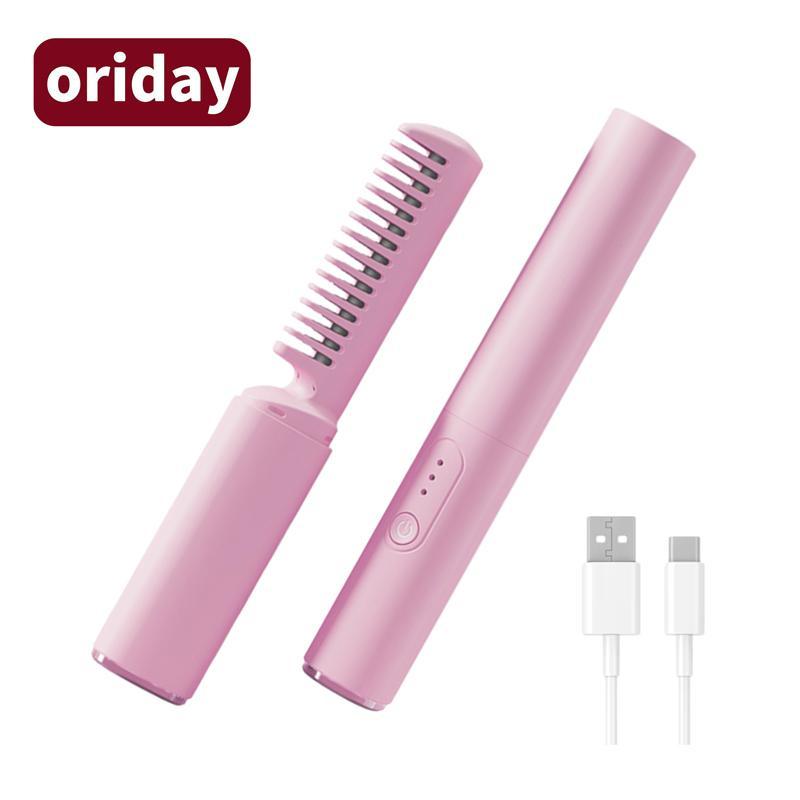 Cordless Hair Straightener Brush, 1 Box Negative Ion Anti-frizz Ceramic Straightener Brush, Mini Hot Ionic Straightener Comb for Women