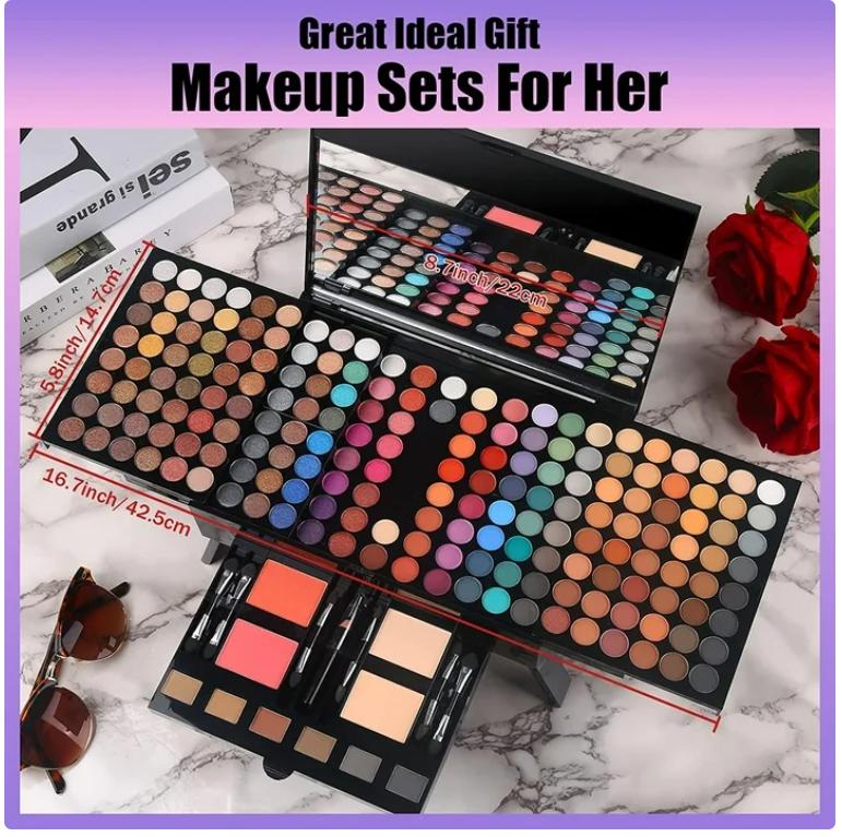 190 Colors Cosmetic Makeup Palette Set Kit Combination,Professional Makeup Kit for Women Full Kit,Makeup Pallet,Include Eyeshadow Facial Blusher Eyebrow Powder Eyeliner Pencil Mirror