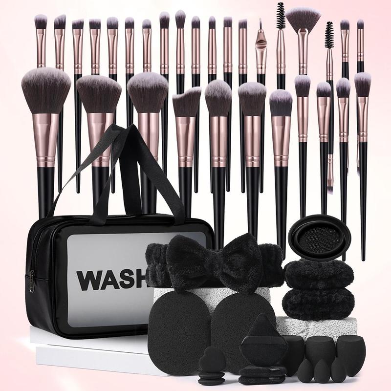 Makeup Tool Set, 49pcs set Makeup Tools, Including Makeup Brush, Beauty Blender, Finger Puff, Mini Makeup Sponges, Cleansing Bowl, Makeup Bag, Cleansing Puff, Wristband and Headband, Makeup Tools for Beginners, Cosmetic Gift, Fall Gift, Christmas Gift