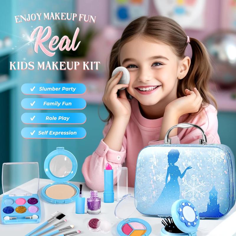 Kids Makeup Kit , Frozen Makeup Set , Real Washable Makeup Kit for Girls, Birthday Christmas Princess Gifts for Girls Kids Toddlers