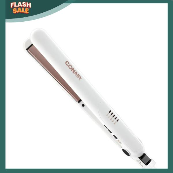 Conair Double Ceramic Flat Iron, 1.0-Inch, Straight & Shine, For All Hair Types and Textures, Rose Gold CS221N