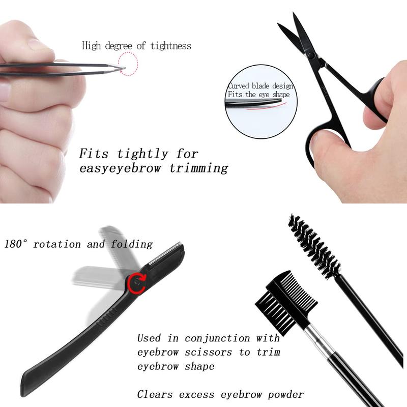 6-piece stainless steel eyebrow kit with multiple tools for eyebrow shaping and false eyelash application. Lightweight Makeup Cosmetic Gift