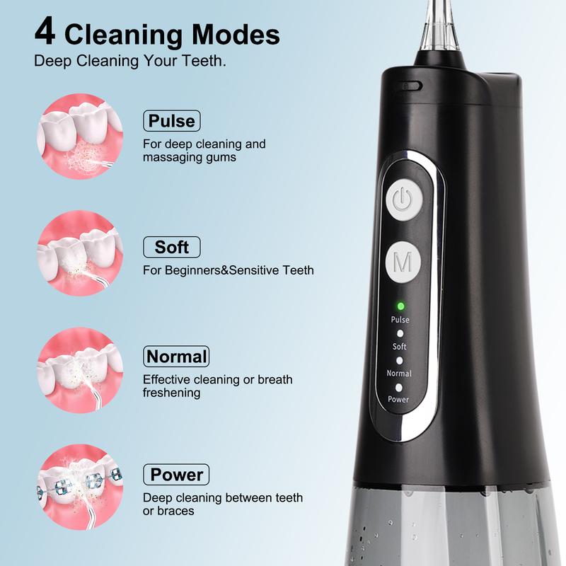 Purehealth Water Flosser Oral Rinser, Wireless Portable Gums and Teeth Stubborn Stain Cleaner, 4 Modes and 4Replacement Heads, Take Care of Oral Health, IPX7 Waterproof, Essential for Travelling, Home and Daily Use, 300ML Water Tank Cordless Gift