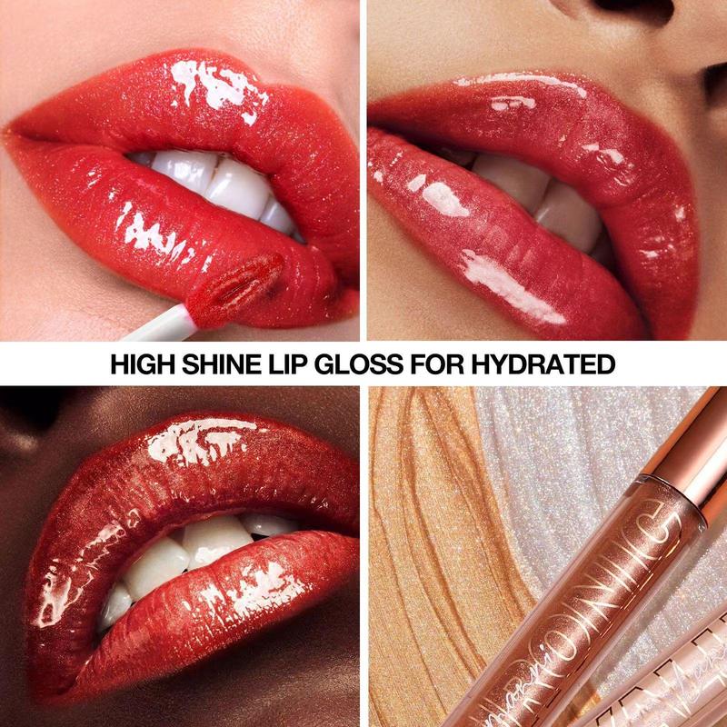 3ml Hyaluronic Acid Shimmer Lip Gloss, 1 Count Tinted Moisturizing Liquid Lip Balm, Glossy Lip Glaze Stick, Plumping Lip Oil Lip Stick for All Occasions Makeup, Girls and Women, Christmas Gift