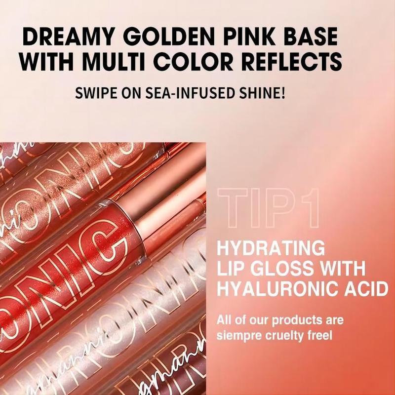 3ml Hyaluronic Acid Shimmer Lip Gloss, 1 Count Tinted Moisturizing Liquid Lip Balm, Glossy Lip Glaze Stick, Plumping Lip Oil Lip Stick for All Occasions Makeup, Girls and Women, Christmas Gift