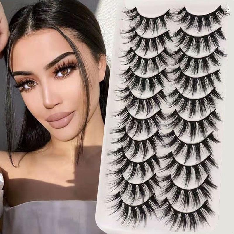 Naturally Grafted Eye Makeup Strip Lashes for Eyelash Extensions, 10 Pairs 3D Fluffy Crossed Type False Eyelashes, Full Volume Eyelash for Lashes Extensions, Christmas Gift